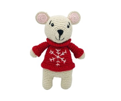 Mouse with red jumper Christmas rattle